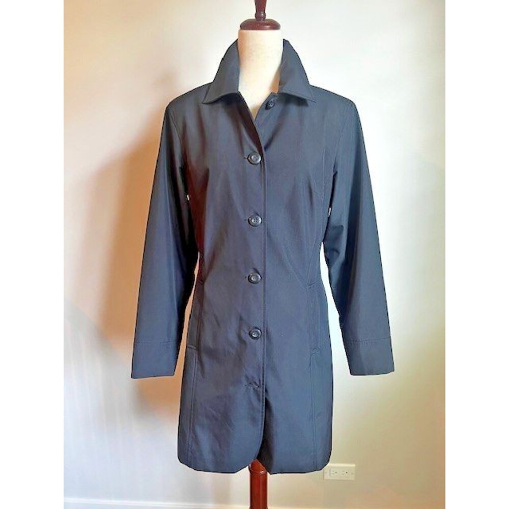 VINTAGE Guess Women's Black  Trench Style Coat Leopard Lined Y2K  Circa 1999